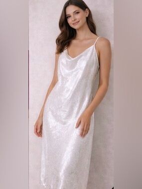 Emma & Michele Ivory Satin Cowl Slip Dress